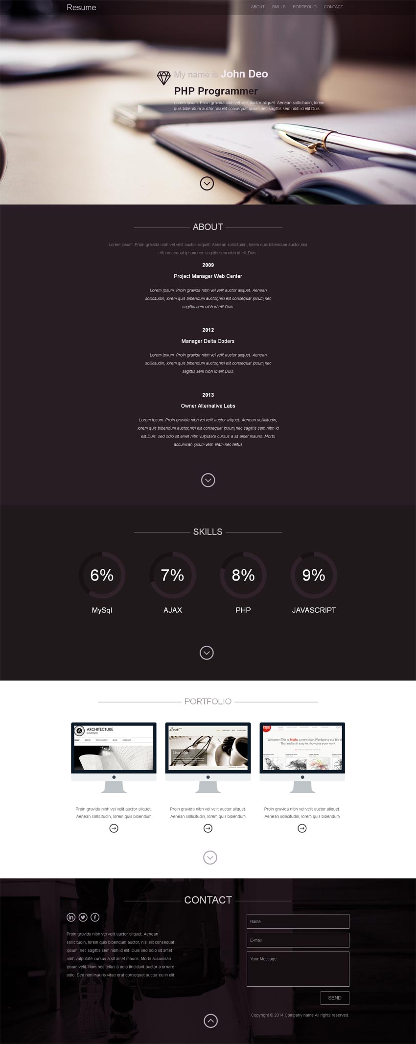 html5响应式设计师个人主页网站css单页模板源码下载